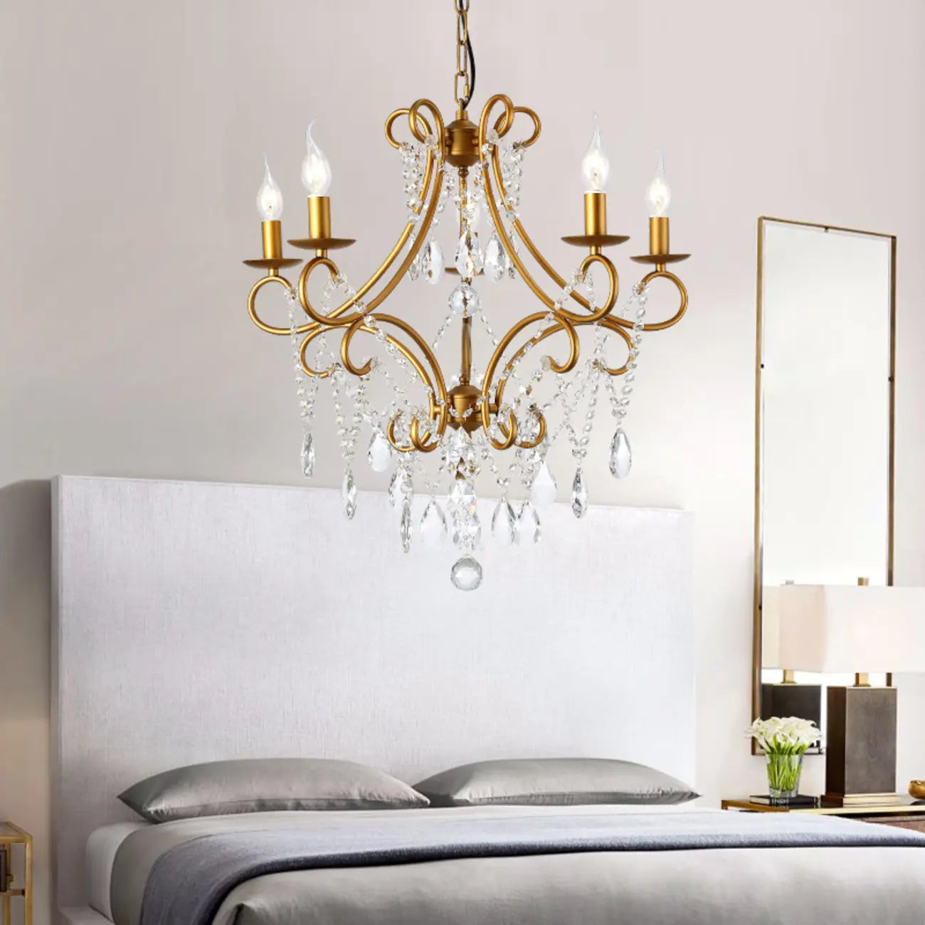 Elegant Gold Curved Crystal Candelabra Chandelier