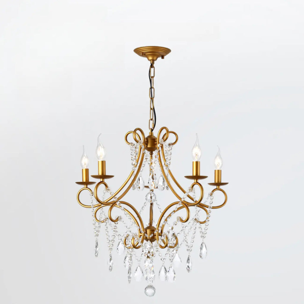 Elegant Gold Curved Crystal Candelabra Chandelier