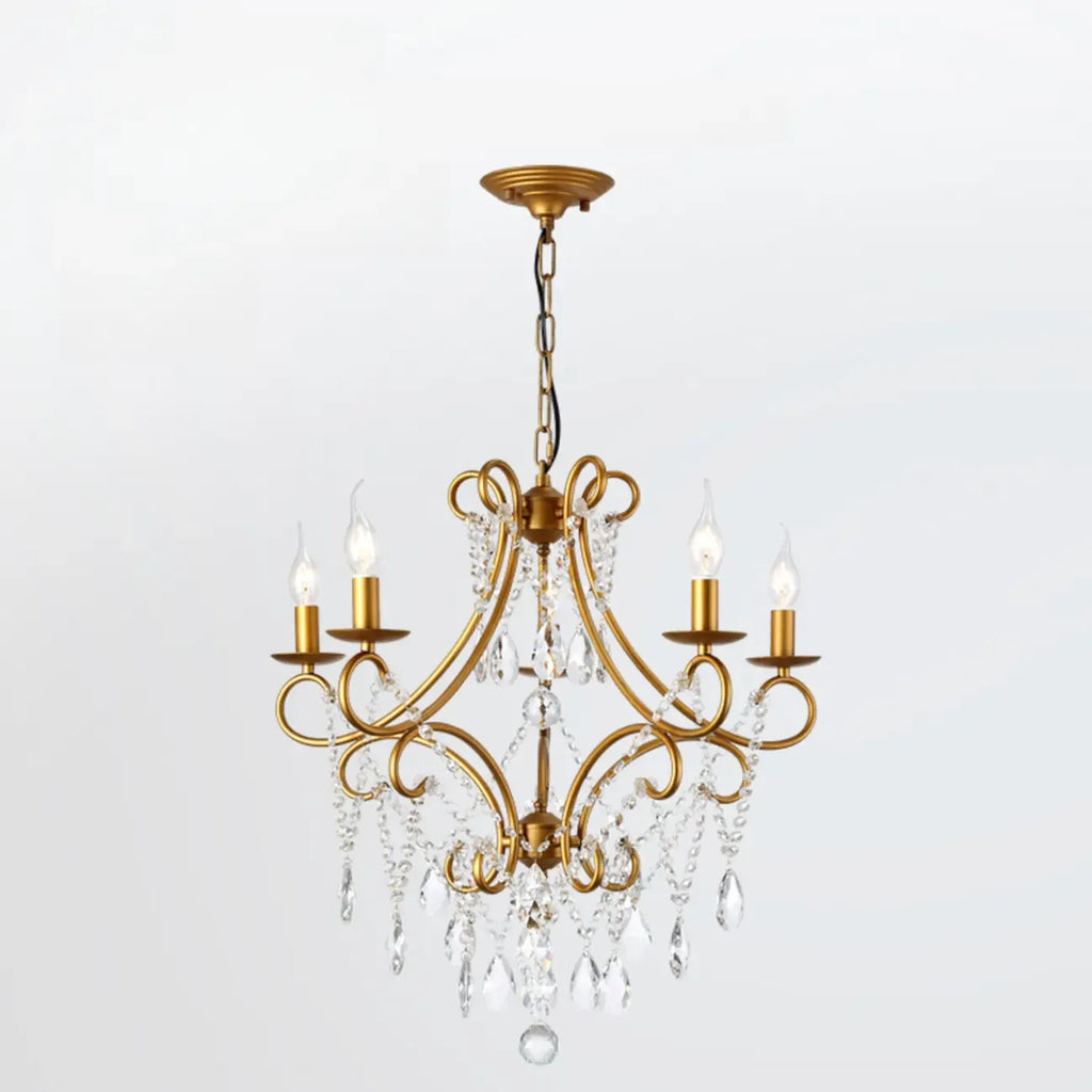Elegant Gold Curved Crystal Candelabra Chandelier