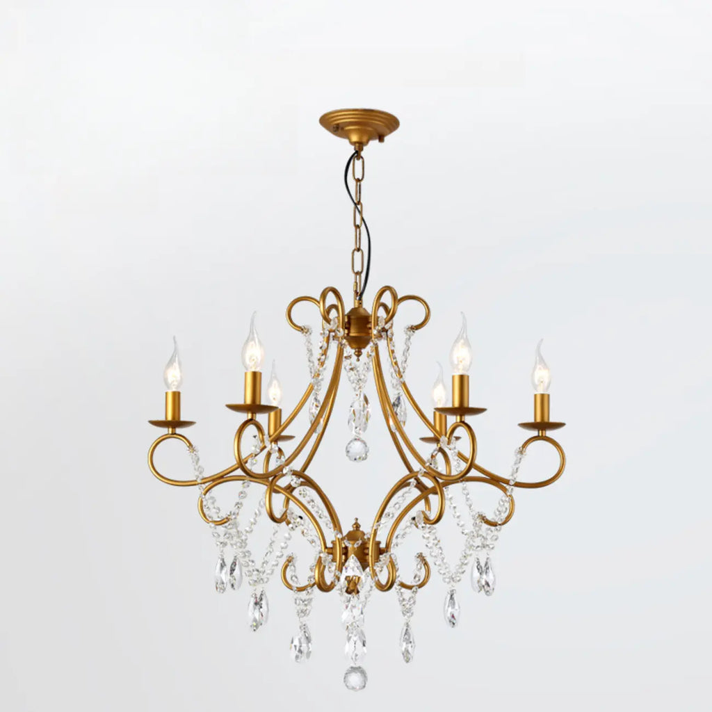 Elegant Gold Curved Crystal Candelabra Chandelier