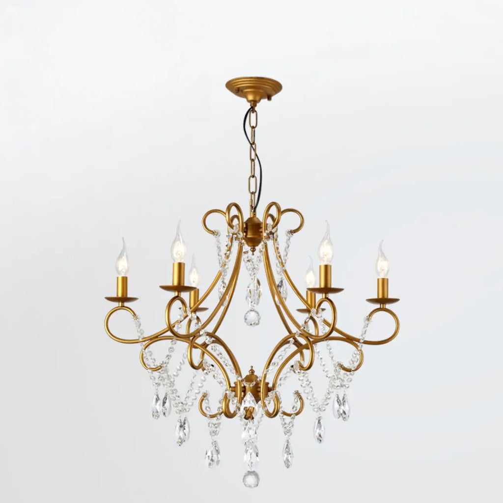 Elegant Gold Curved Crystal Candelabra Chandelier