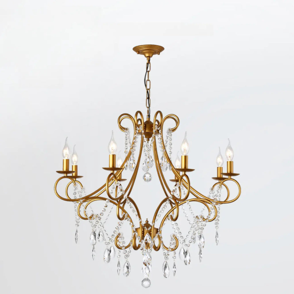 Elegant Gold Curved Crystal Candelabra Chandelier