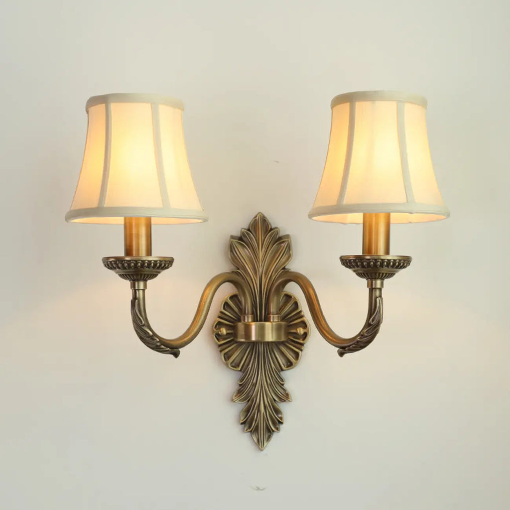 Vintage Beige Brass Candelabra Wall Sconce with LED Light