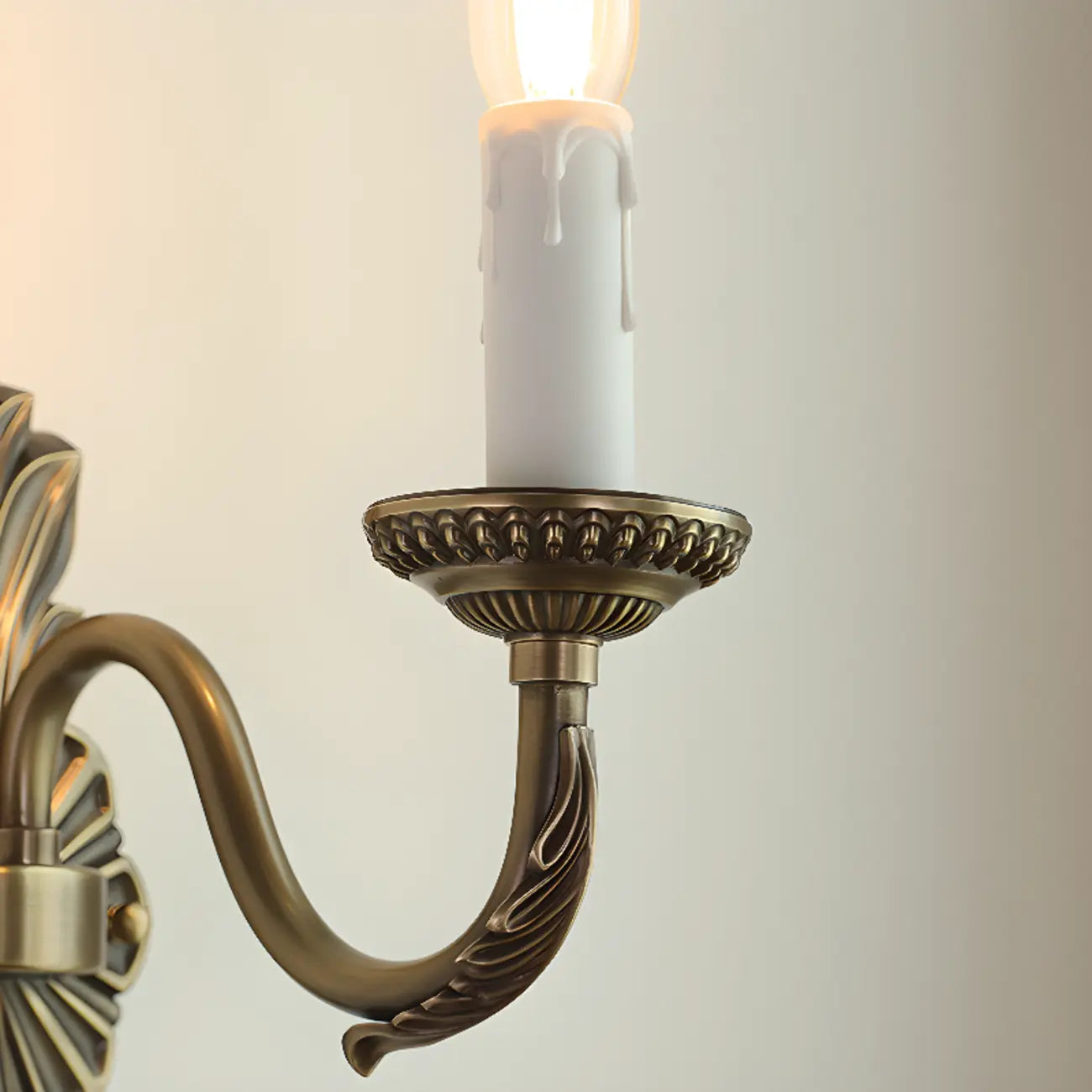 Vintage Beige Brass Candelabra Wall Sconce with LED Light