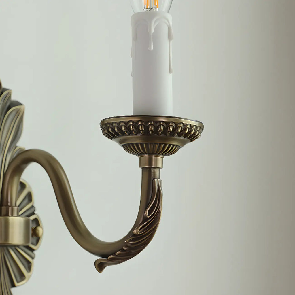 Vintage Beige Brass Candelabra Wall Sconce with LED Light