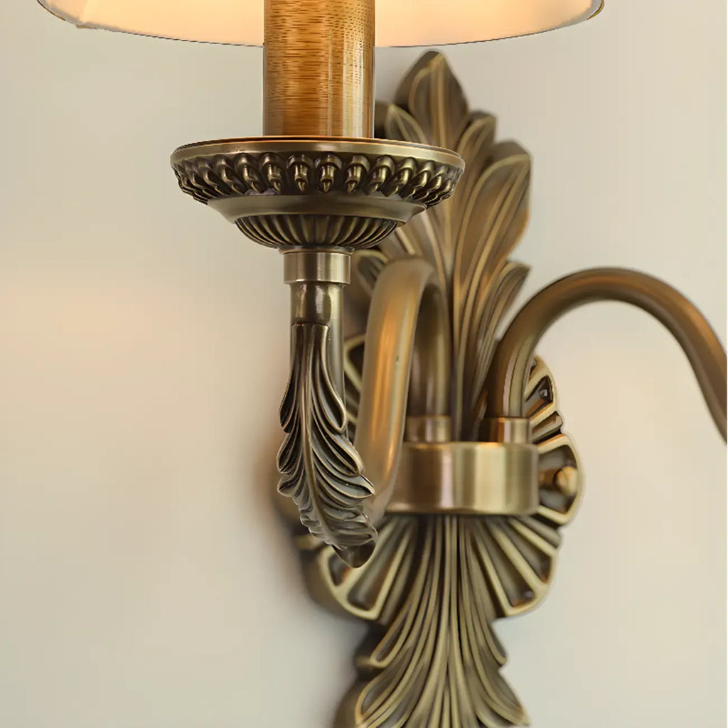 Vintage Beige Brass Candelabra Wall Sconce with LED Light