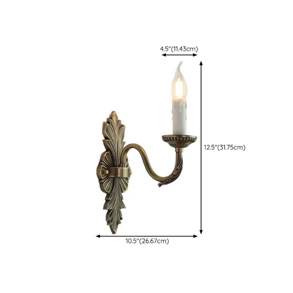 Vintage Beige Brass Candelabra Wall Sconce with LED Light