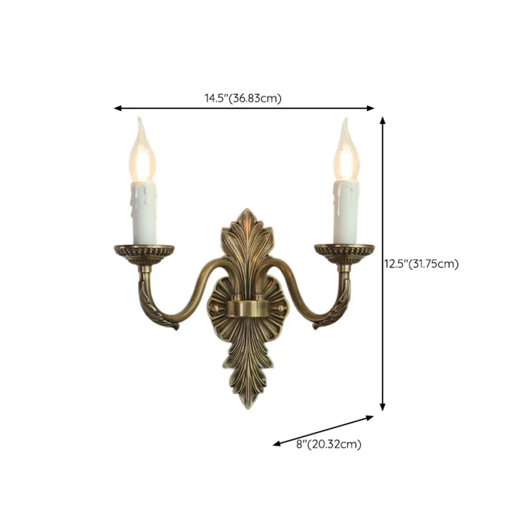 Vintage Beige Brass Candelabra Wall Sconce with LED Light