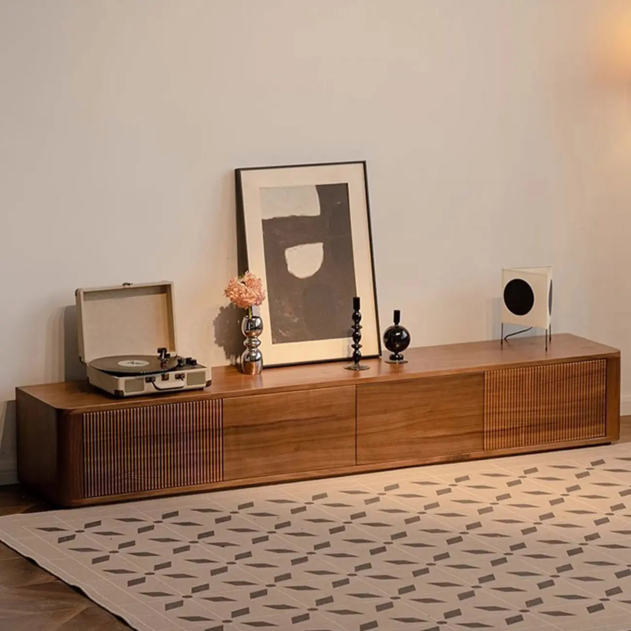 87 Mid-Century Modern Brown Wooden TV Stand with Drawers