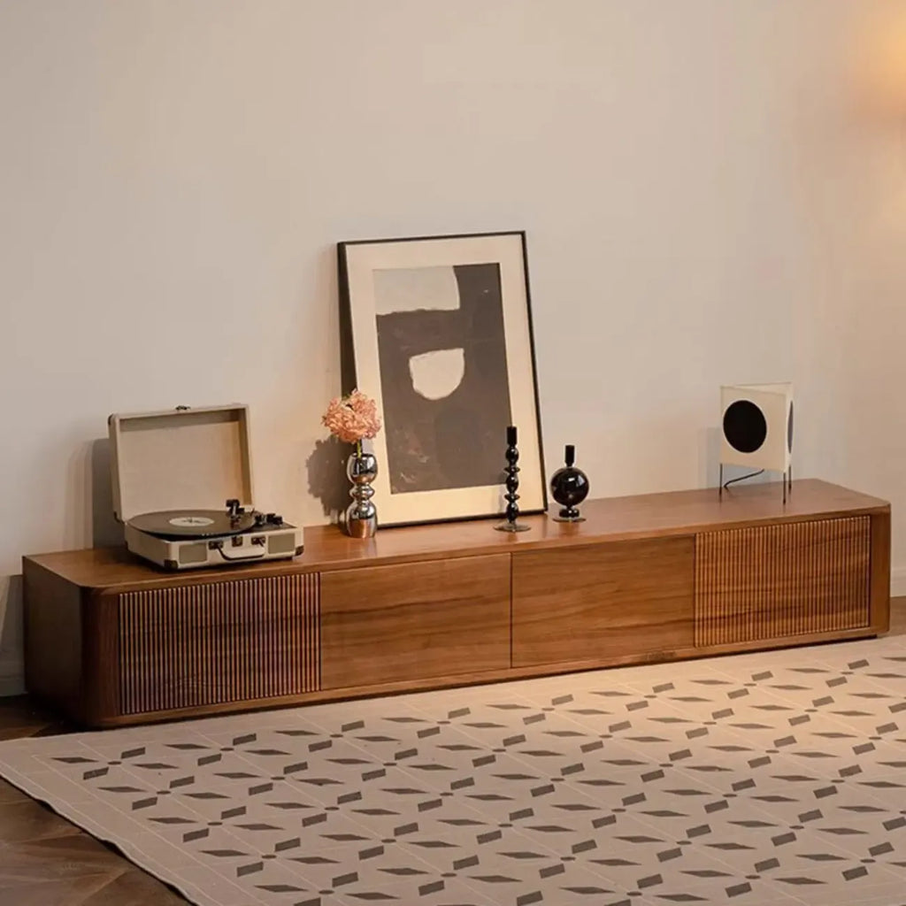 87 Mid-Century Modern Brown Wooden TV Stand with Drawers