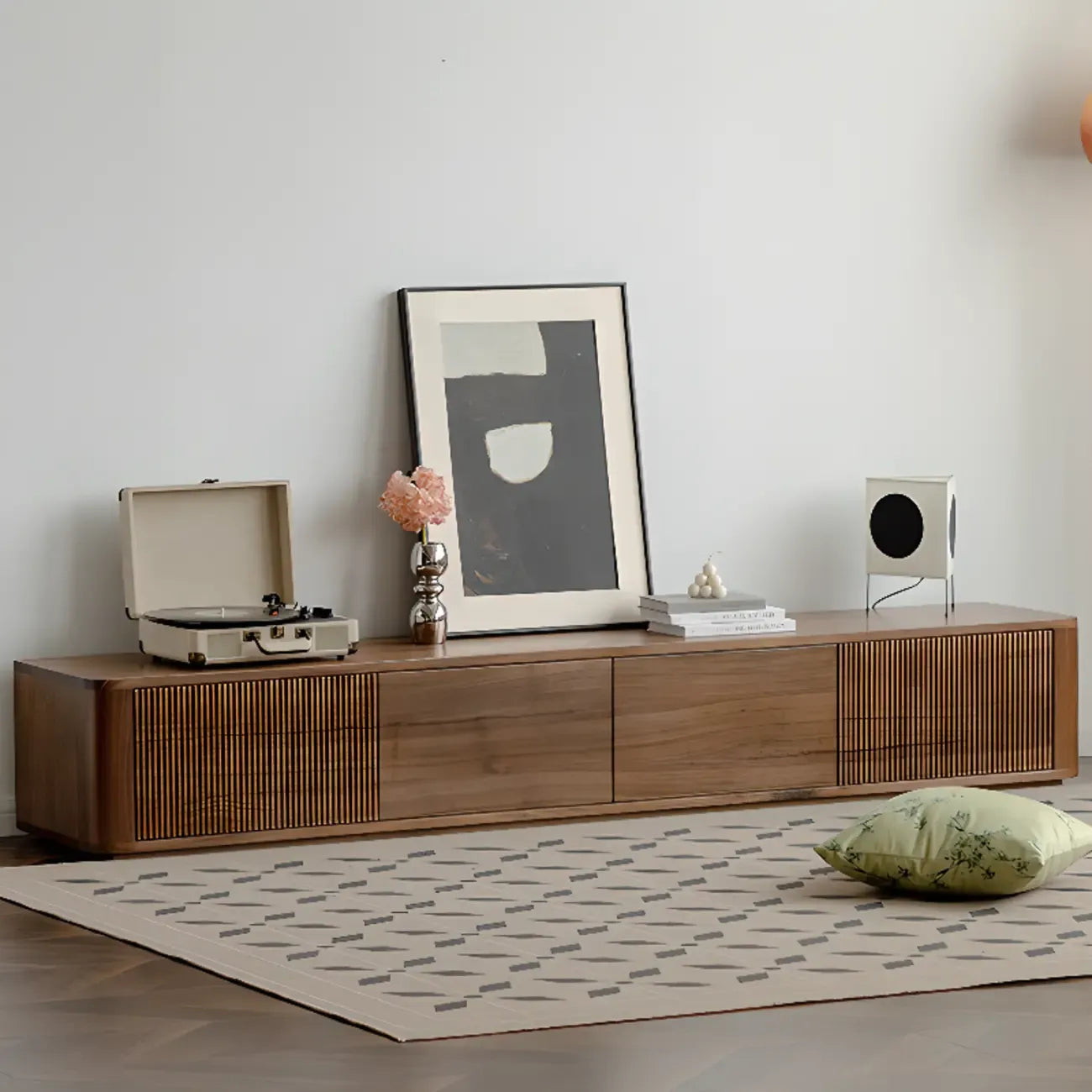 87 Mid-Century Modern Brown Wooden TV Stand with Drawers