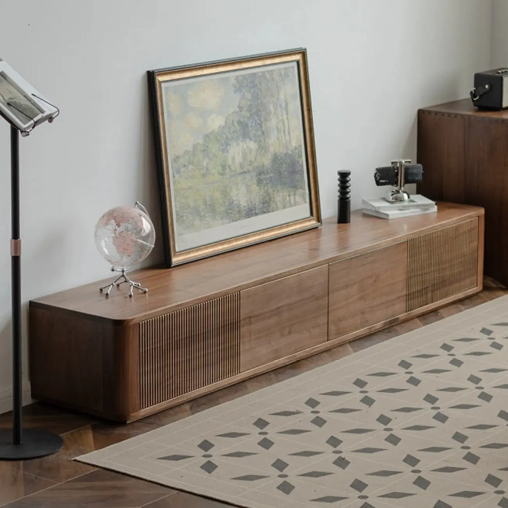 87 Mid-Century Modern Brown Wooden TV Stand with Drawers