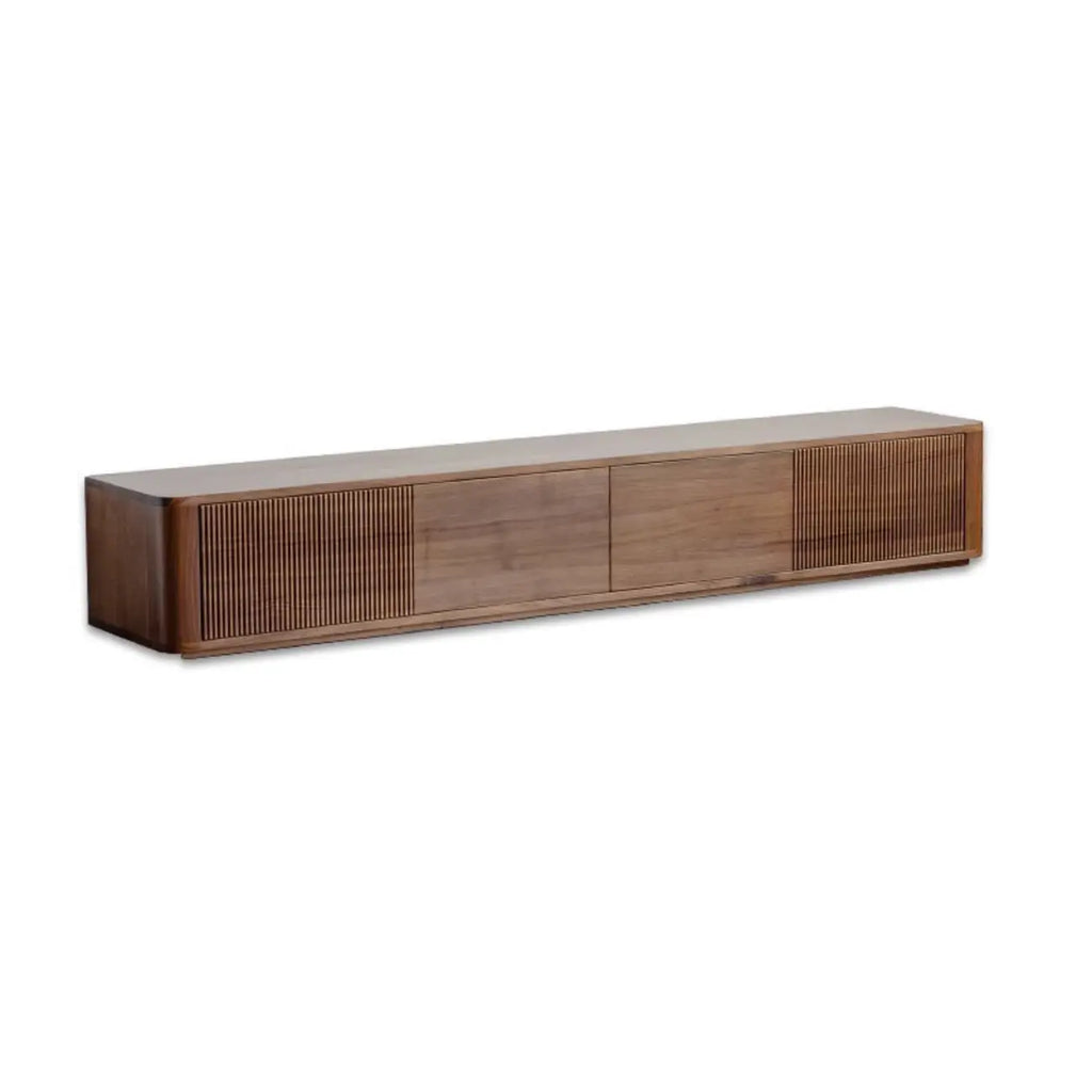 87 Mid-Century Modern Brown Wooden TV Stand with Drawers