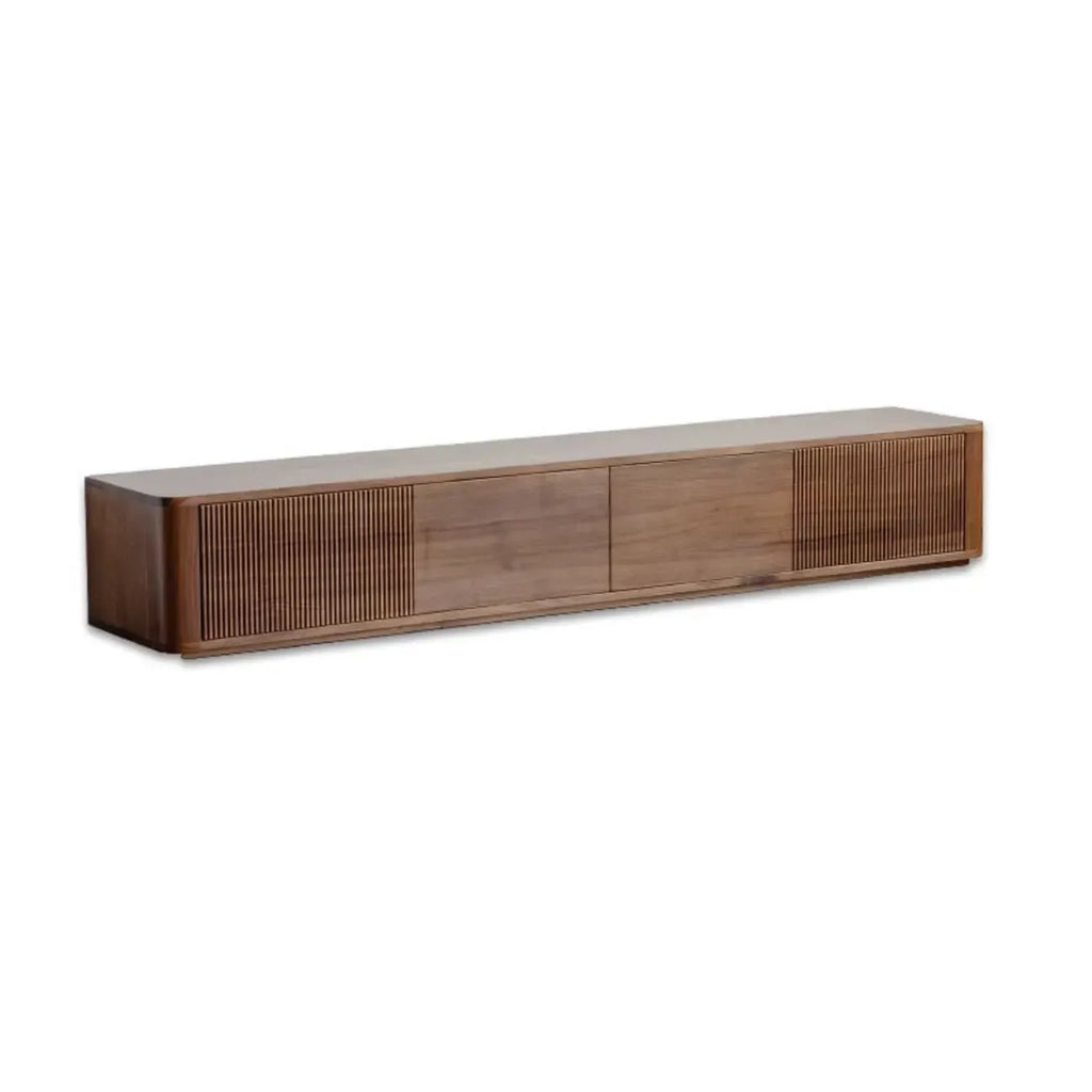 87 Mid-Century Modern Brown Wooden TV Stand with Drawers