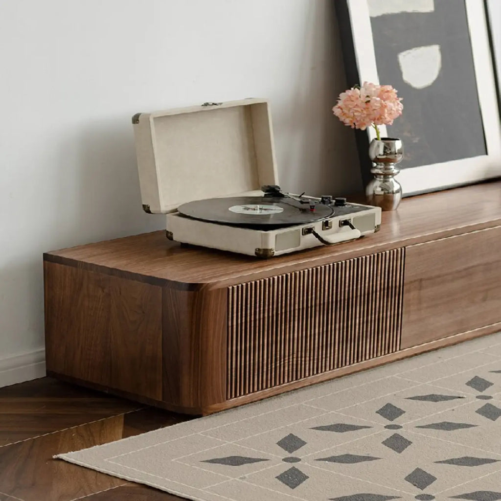 87 Mid-Century Modern Brown Wooden TV Stand with Drawers