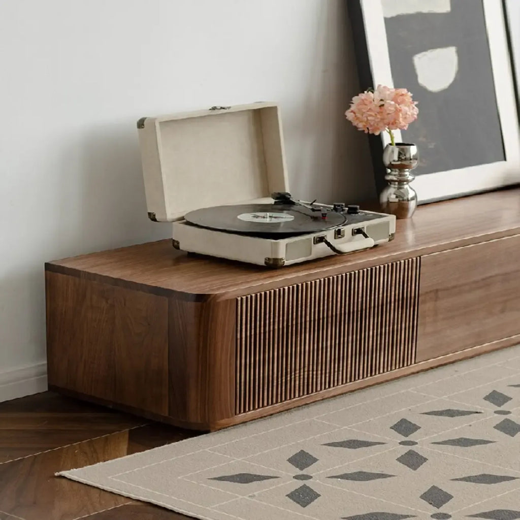 87 Mid-Century Modern Brown Wooden TV Stand with Drawers