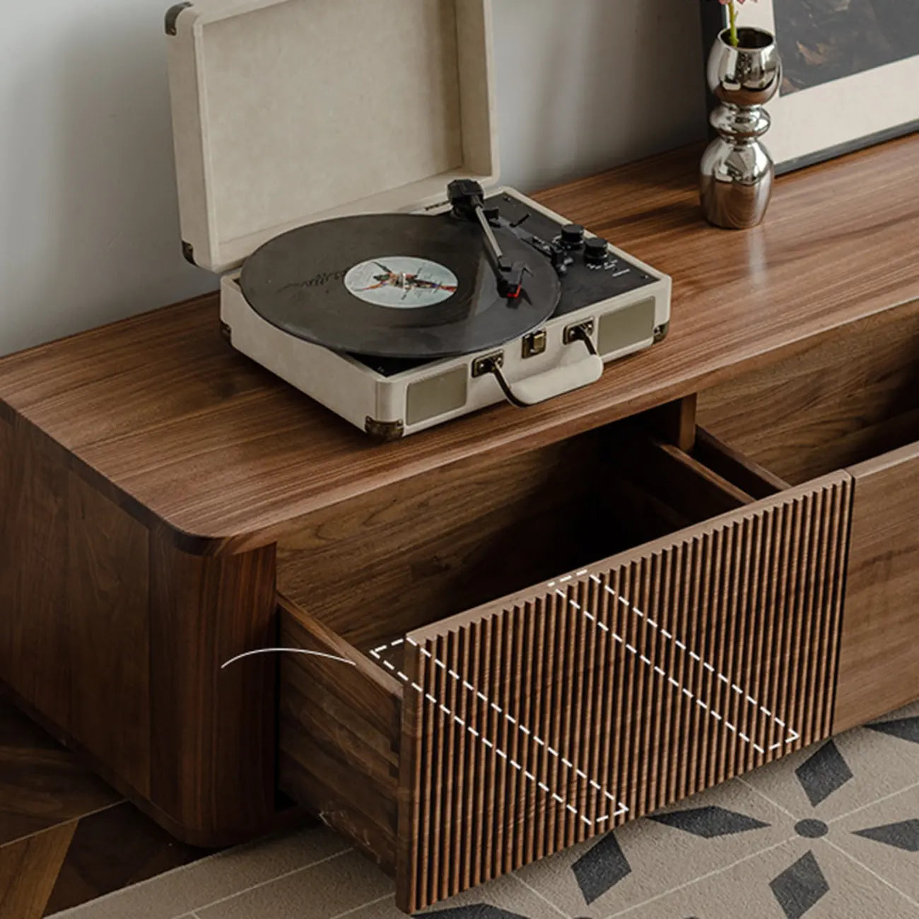87 Mid-Century Modern Brown Wooden TV Stand with Drawers