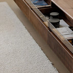 94.5 Long Brown Wood Walnut Fluted TV Stand with Drawers