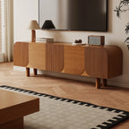 71 Rustic Brown Fluted Wooden TV Stand for Living Room