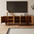 71 Rustic Brown Fluted Wooden TV Stand for Living Room