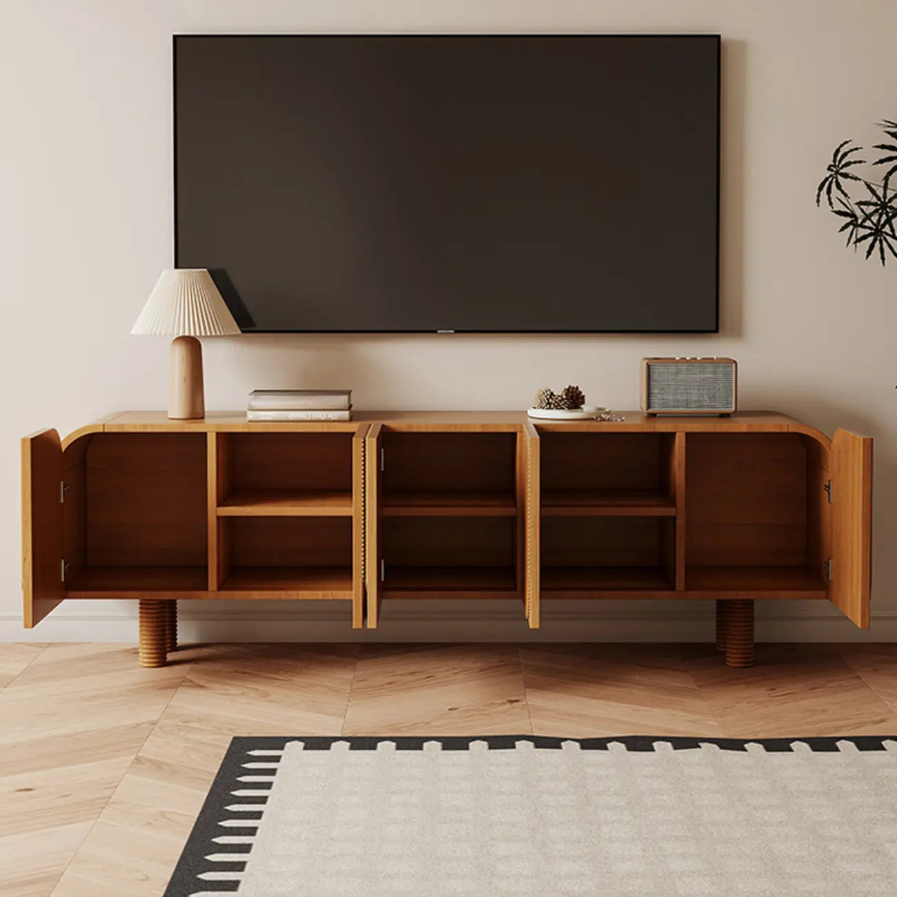 71 Rustic Brown Fluted Wooden TV Stand for Living Room