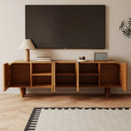71 Rustic Brown Fluted Wooden TV Stand for Living Room