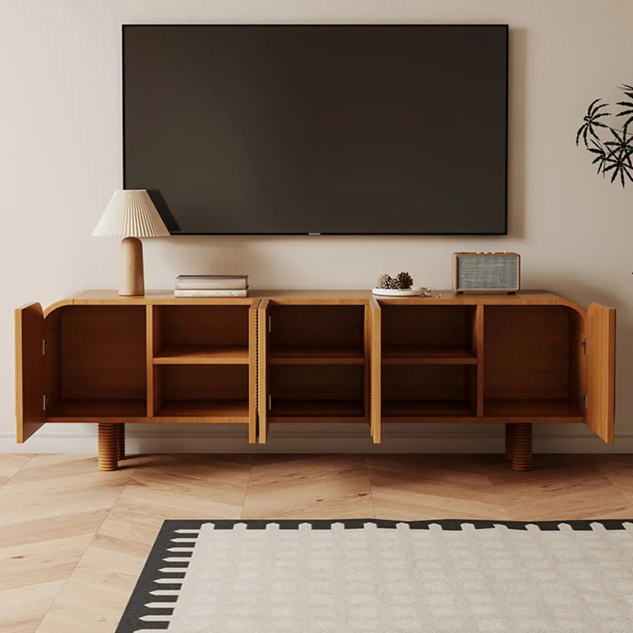 71 Rustic Brown Fluted Wooden TV Stand for Living Room