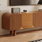 71 Rustic Brown Fluted Wooden TV Stand for Living Room