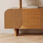 71 Rustic Brown Fluted Wooden TV Stand for Living Room