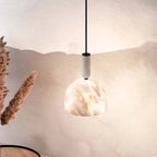 Contemporary Bedroom White Alabaster Dome Pendant Light