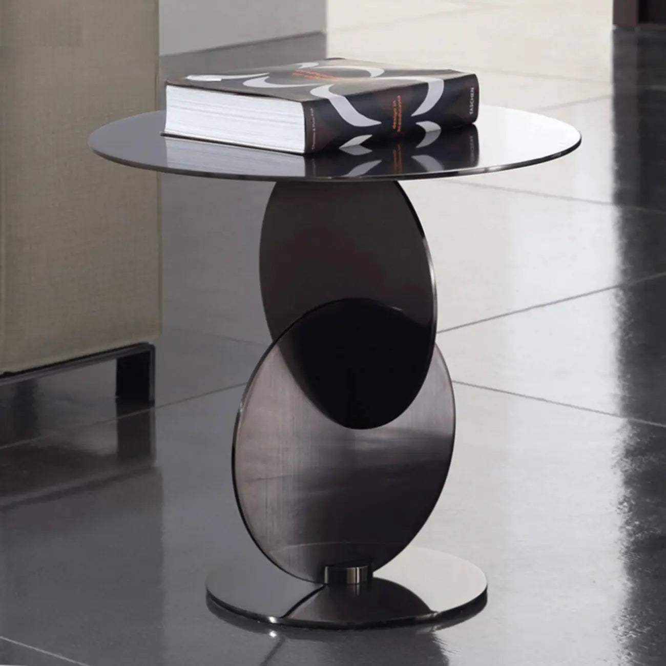 Scandinavian Glass Round Coffee Table Abstract Base