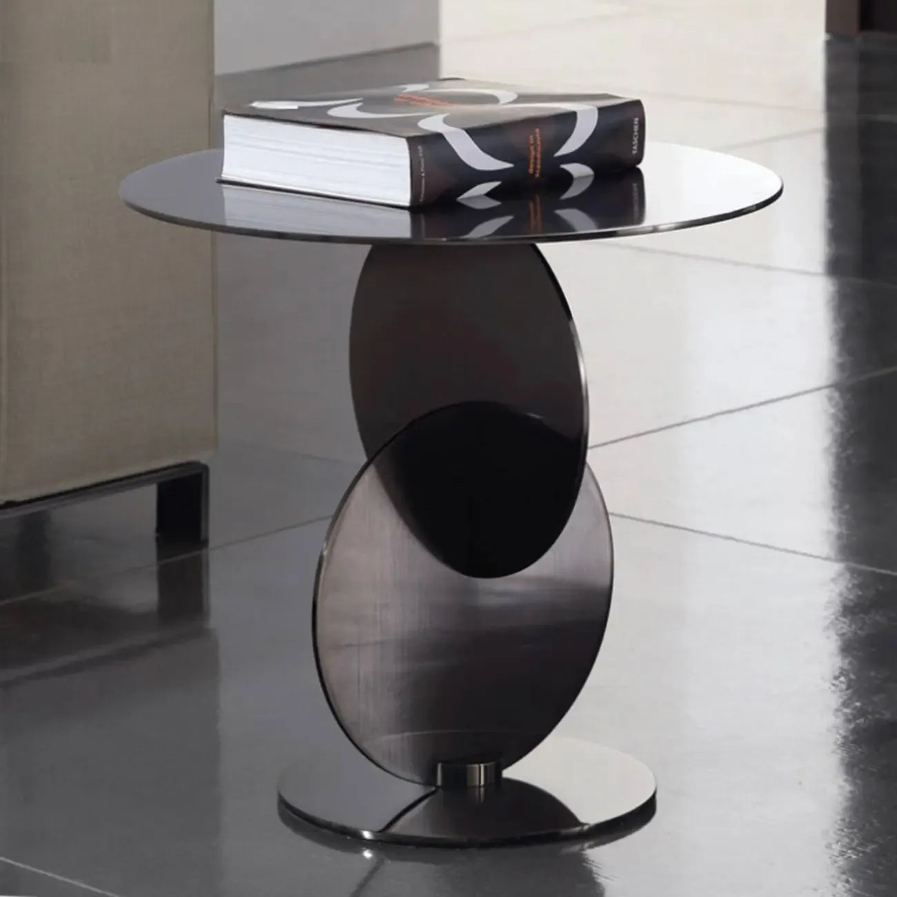 Scandinavian Glass Round Coffee Table Abstract Base