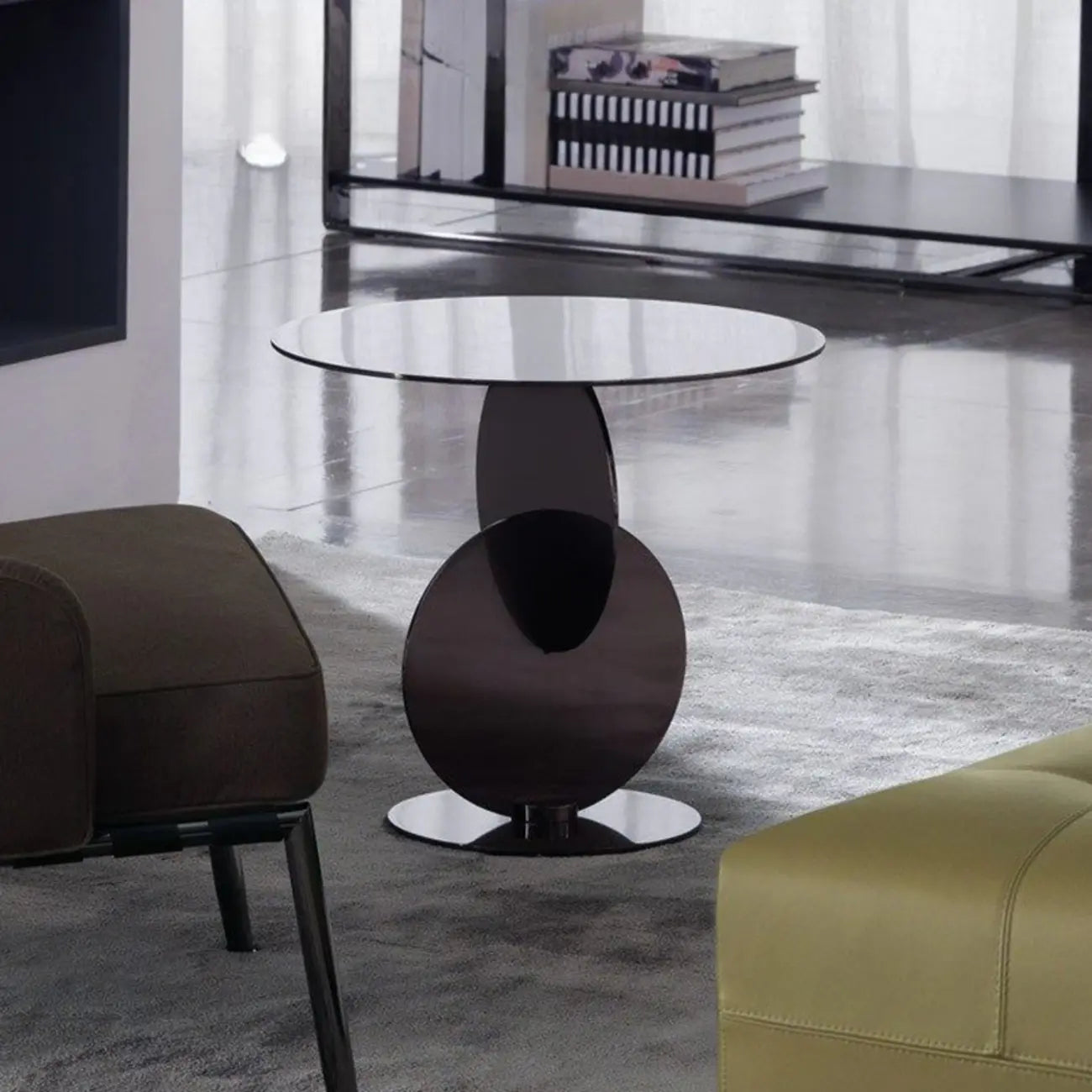 Scandinavian Glass Round Coffee Table Abstract Base