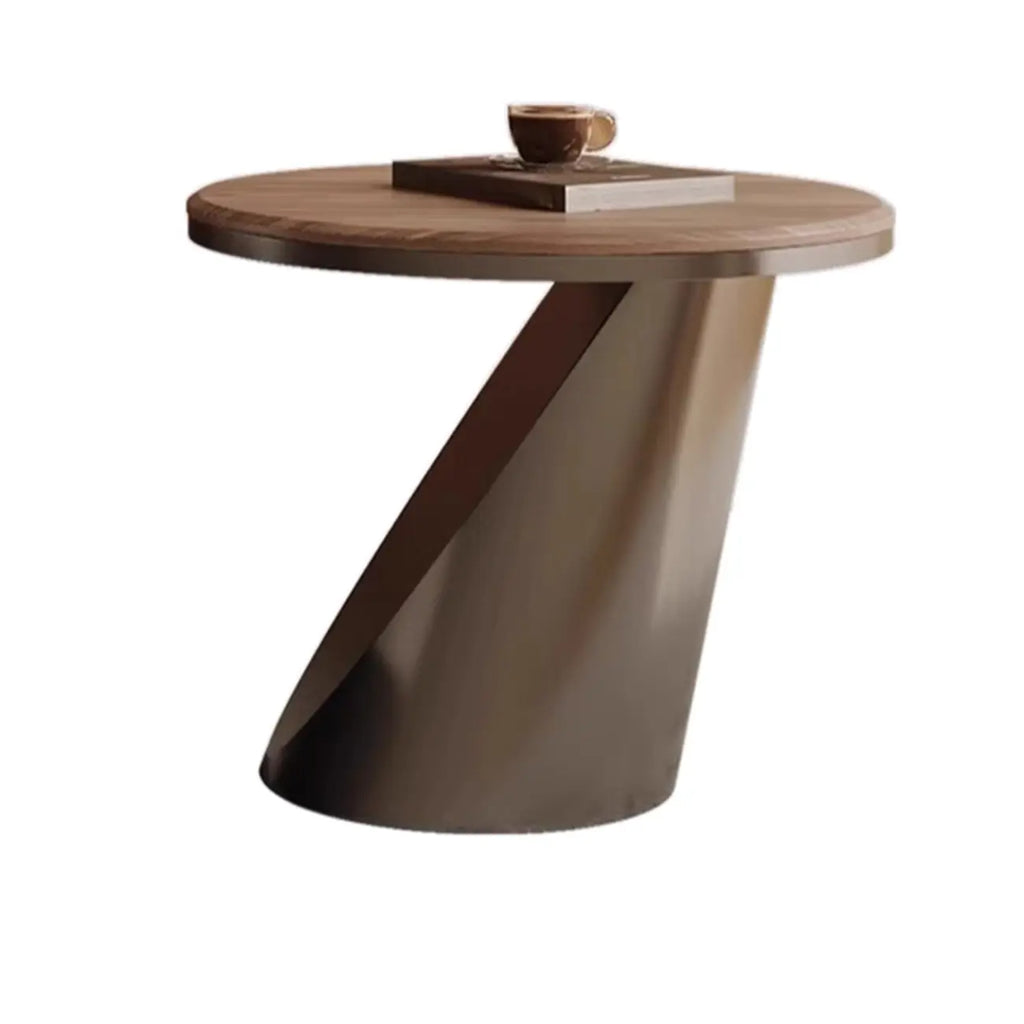 Brown 2 Drawers Elegant Round Wood Coffee Table
