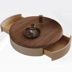Brown 2 Drawers Elegant Round Wood Coffee Table