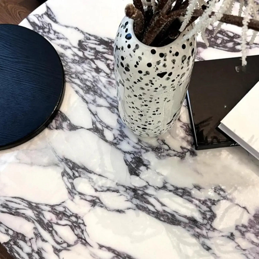 Elegant White Marble Round Wood Coffee Table