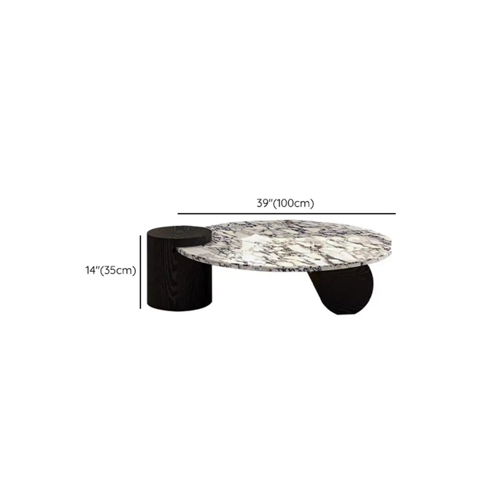 Elegant White Marble Round Wood Coffee Table