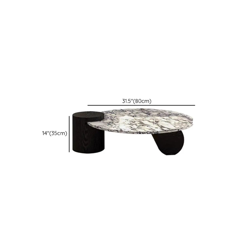 Elegant White Marble Round Wood Coffee Table