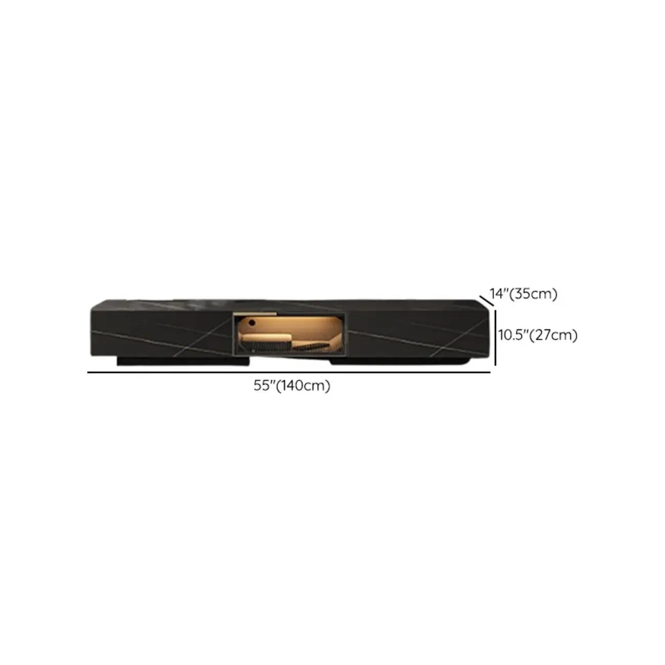 Black Modern Stone Rectangle Drawers TV Stand with LED Lights
