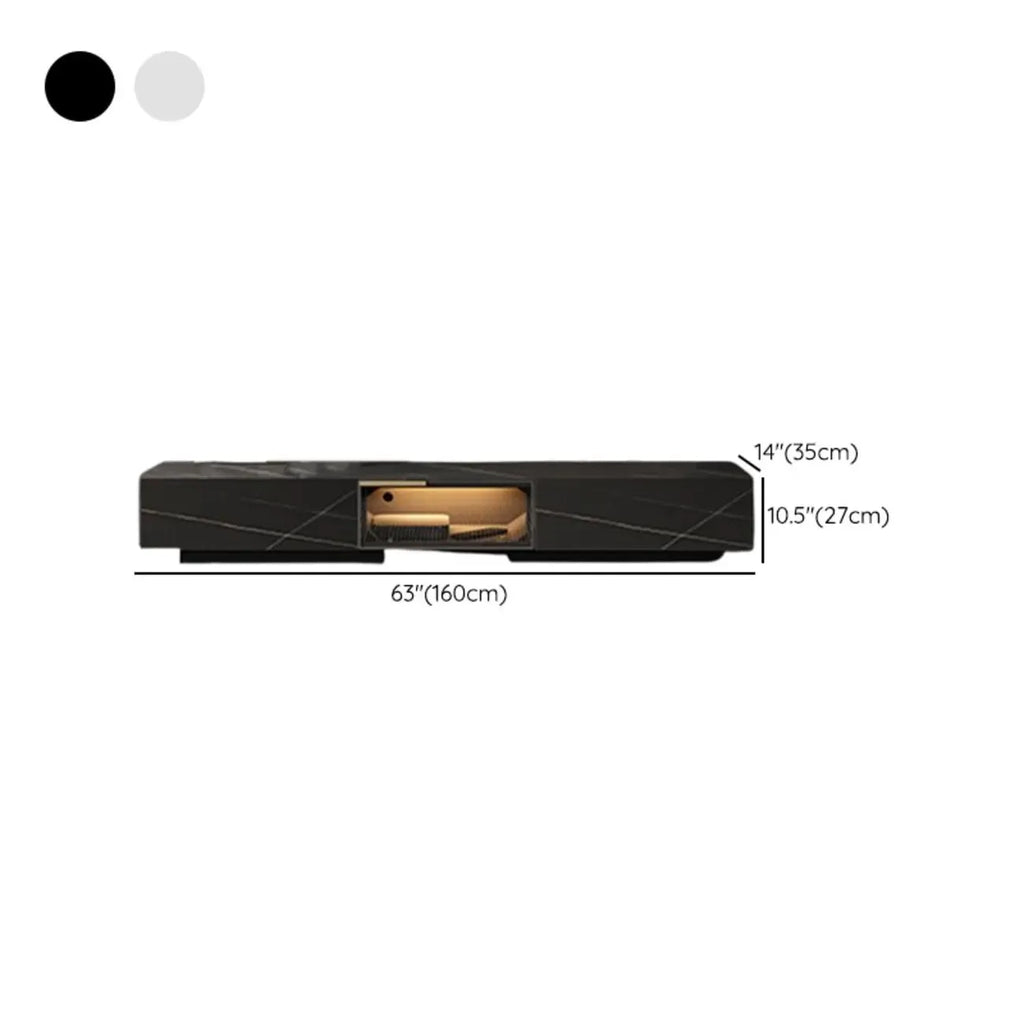 Black Modern Stone Rectangle Drawers TV Stand with LED Lights