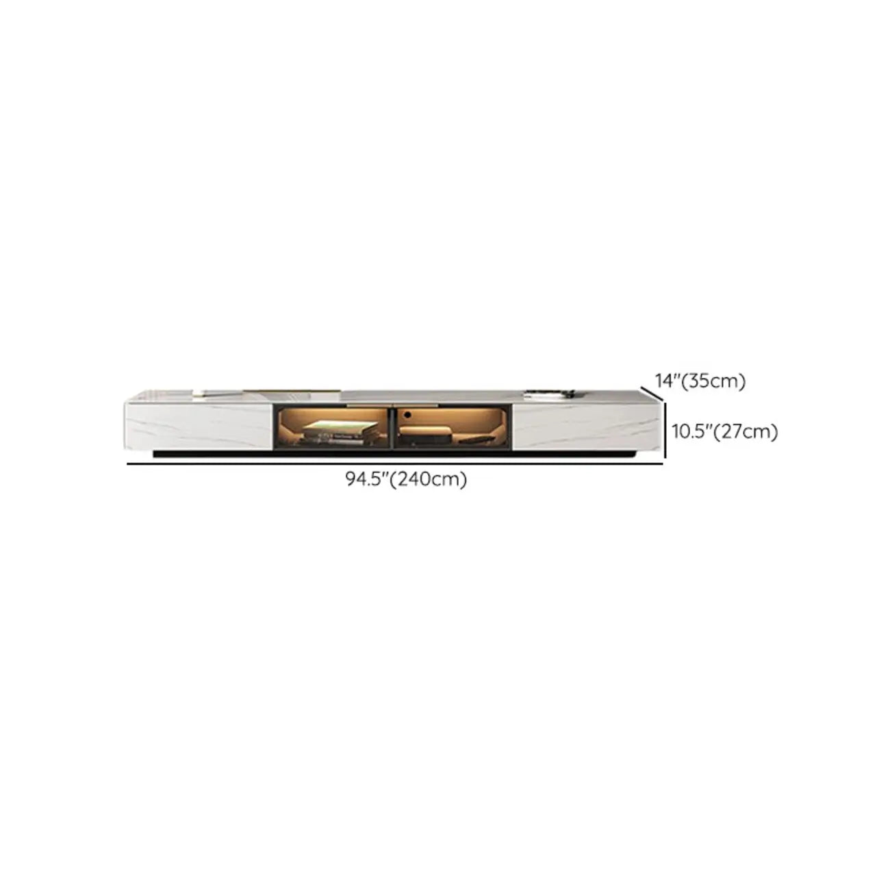 Black Modern Stone Rectangle Drawers TV Stand with LED Lights
