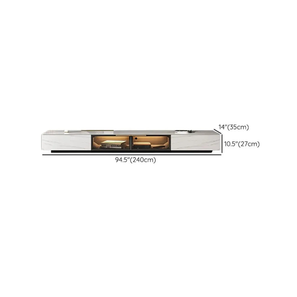 Black Modern Stone Rectangle Drawers TV Stand with LED Lights