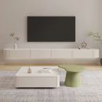 79 White Wood Floating Storage TV Stand with LED Lights
