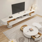79 White Wood Floating Storage TV Stand with LED Lights