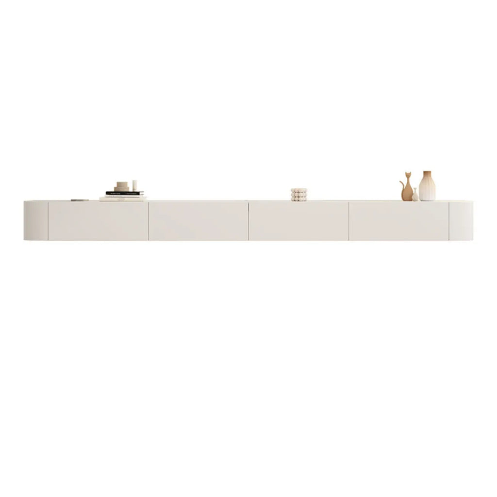 79 White Wood Floating Storage TV Stand with LED Lights