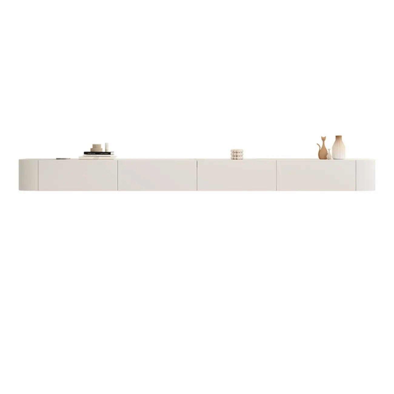 79 White Wood Floating Storage TV Stand with LED Lights
