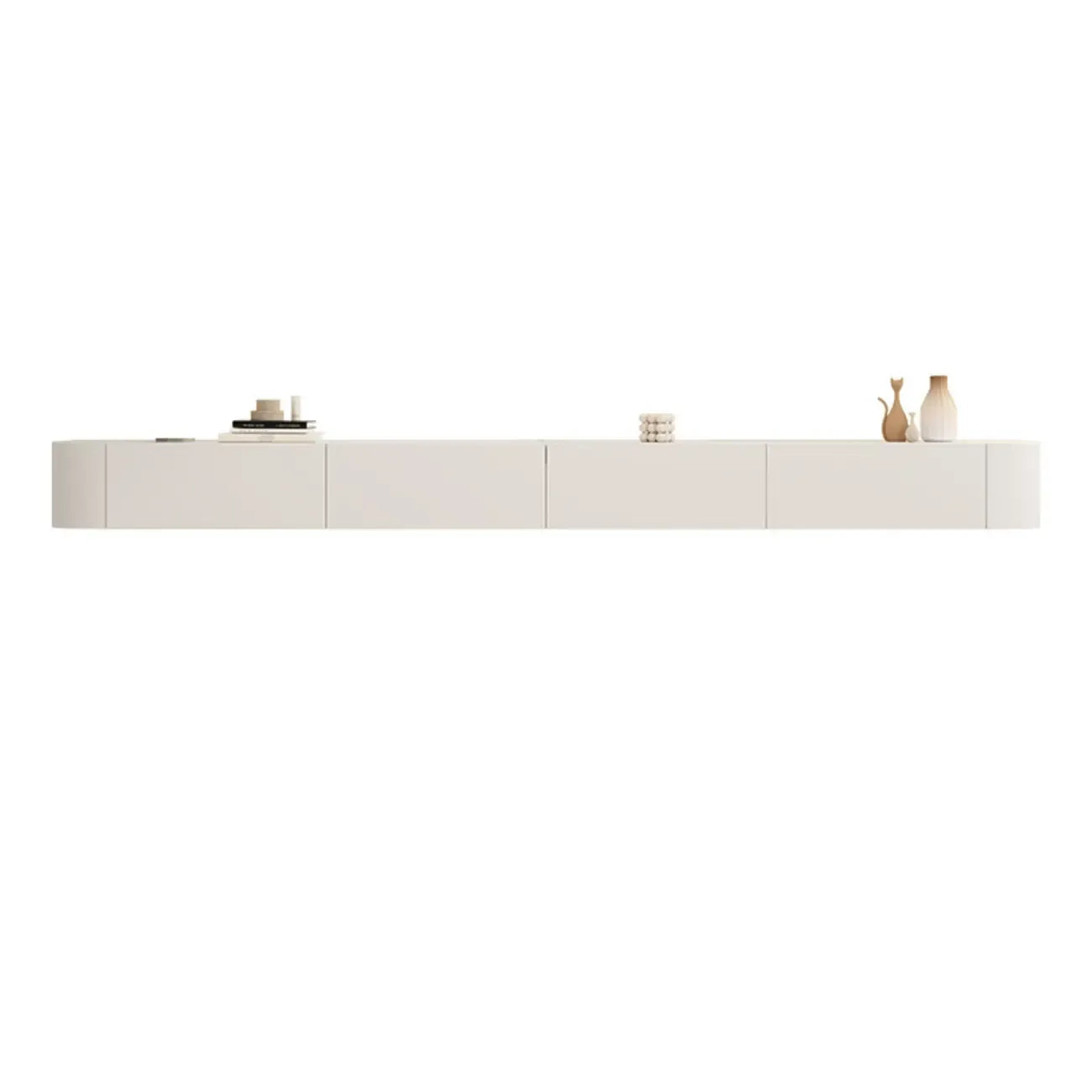 79 White Wood Floating Storage TV Stand with LED Lights