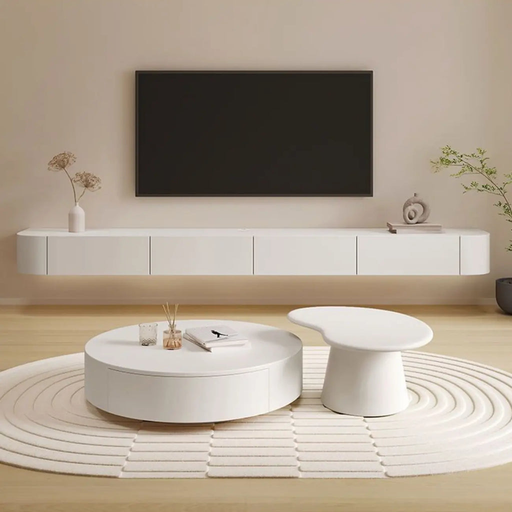 79 White Wood Floating Storage TV Stand with LED Lights