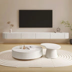 79 White Wood Floating Storage TV Stand with LED Lights