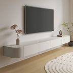 79 White Wood Floating Storage TV Stand with LED Lights